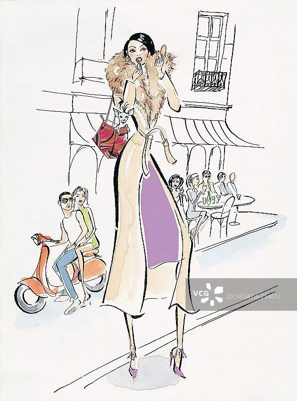 咖啡馆前化妆的女人肖像图片素材