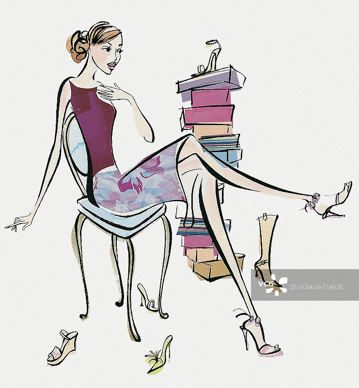 女人在商店里选择鞋子图片素材