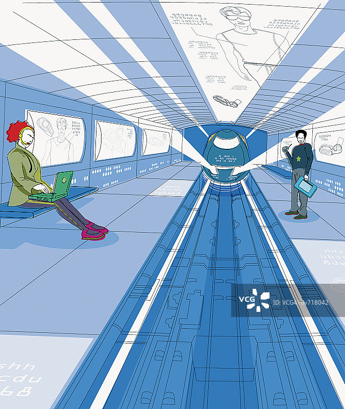 人们在未来车站等火车图片素材