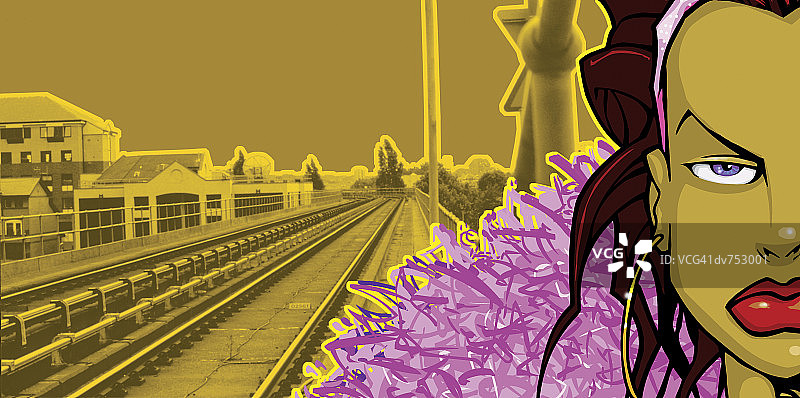 在城市火车站的严肃年轻女人肖像图片素材