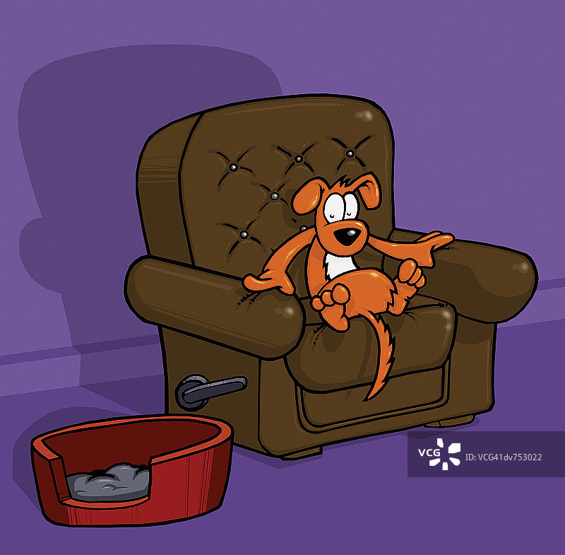 坐在扶手椅上看着狗篮的狗图片素材