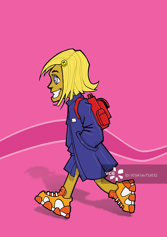 少女背背包走路肖像图片素材