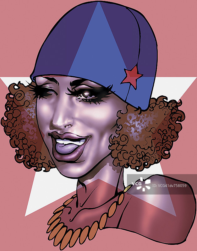 年轻女子眨眼戴帽子的人物肖像图片素材