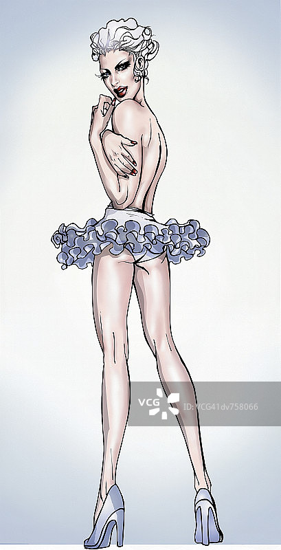 仅穿高跟鞋和芭蕾舞裙的年轻女人肖像图片素材