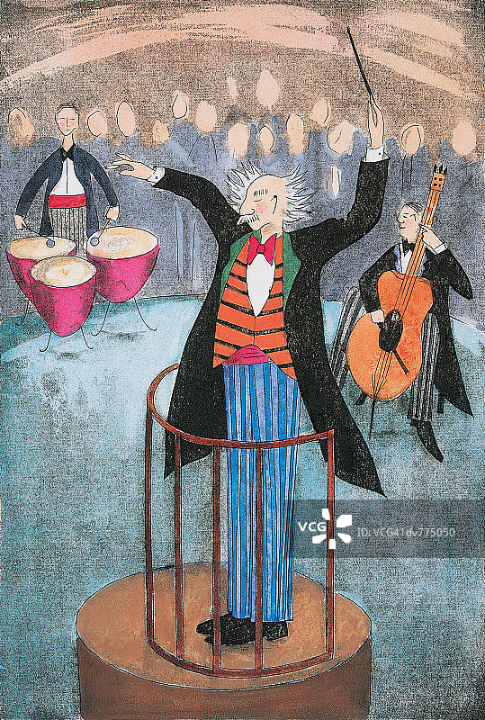 指挥家与演奏鼓和切罗的音乐家图片素材