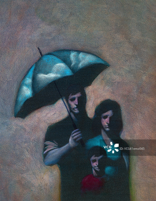 撑伞的家人图片素材