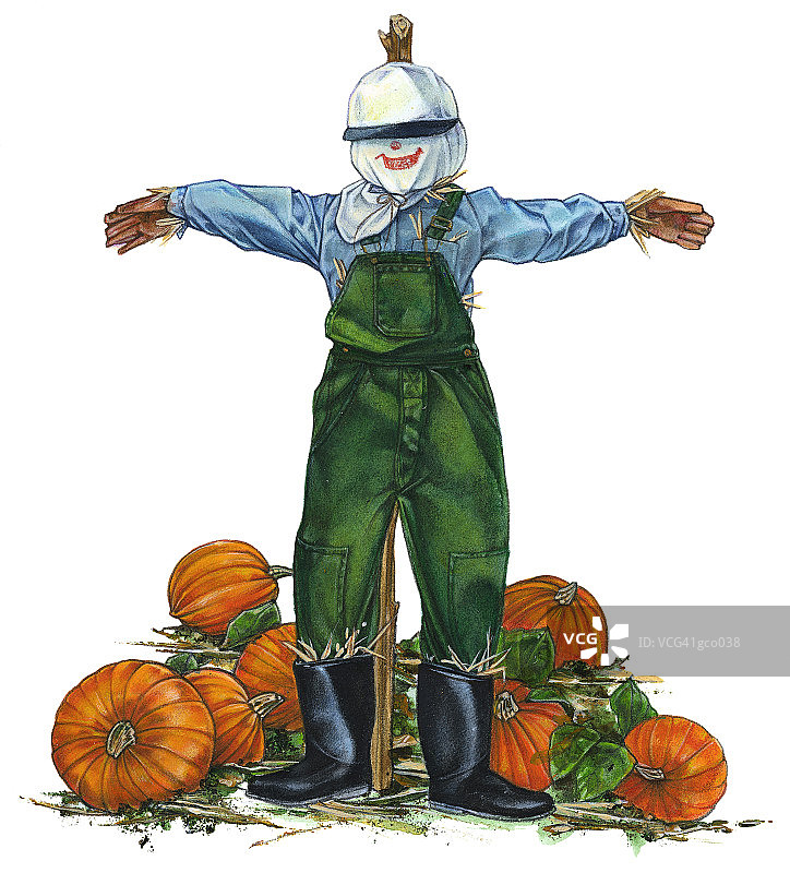 南瓜地里的稻草人图片素材