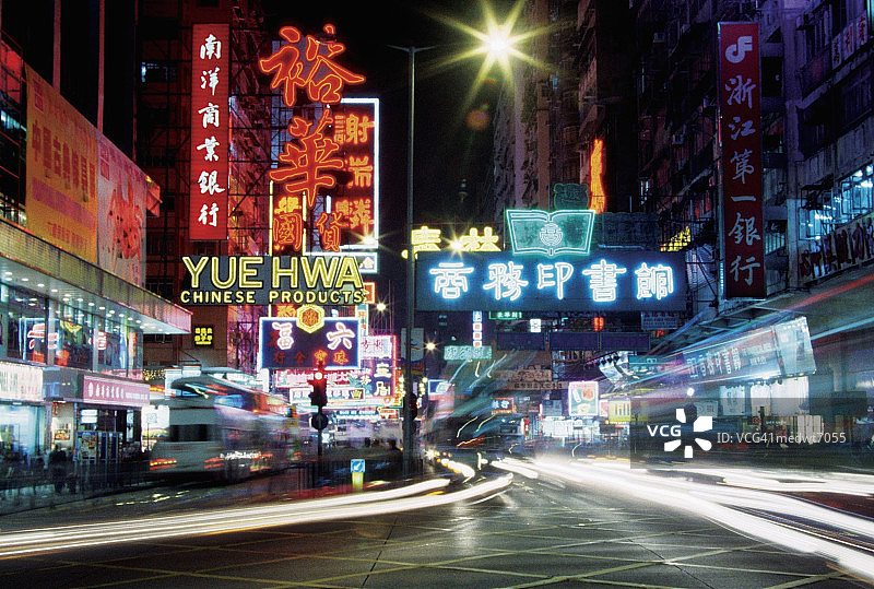 香港城市夜景，模糊运动图片素材