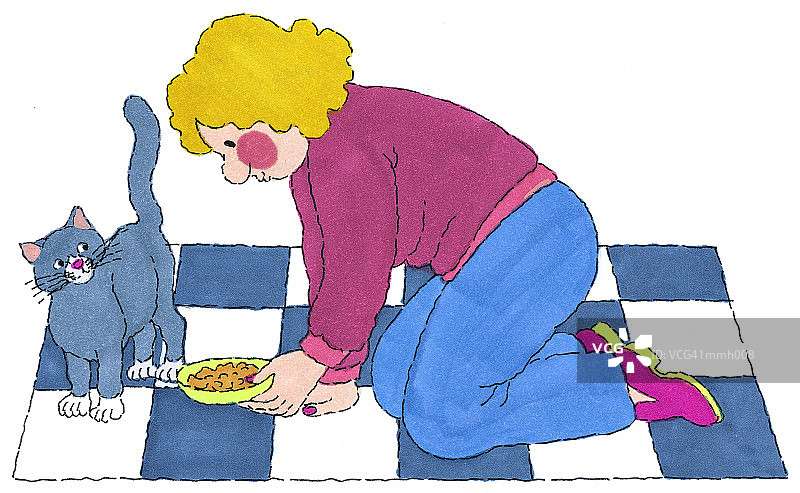 老奶奶喂猫图片素材