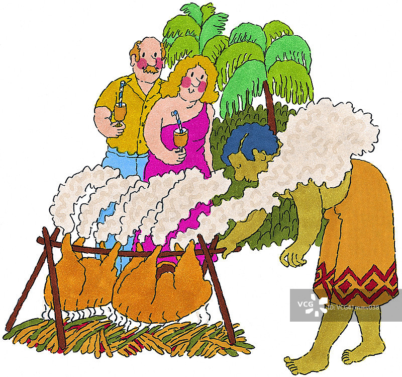 夏威夷烤猪宴上的先生和夫人图片素材