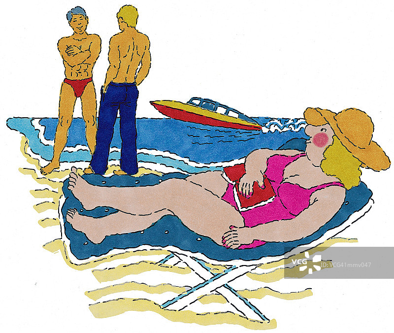 在海滩上欣赏男士的女士图片素材