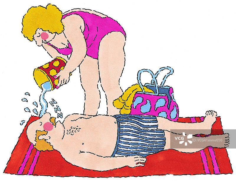 女士向男士脸上泼水图片素材