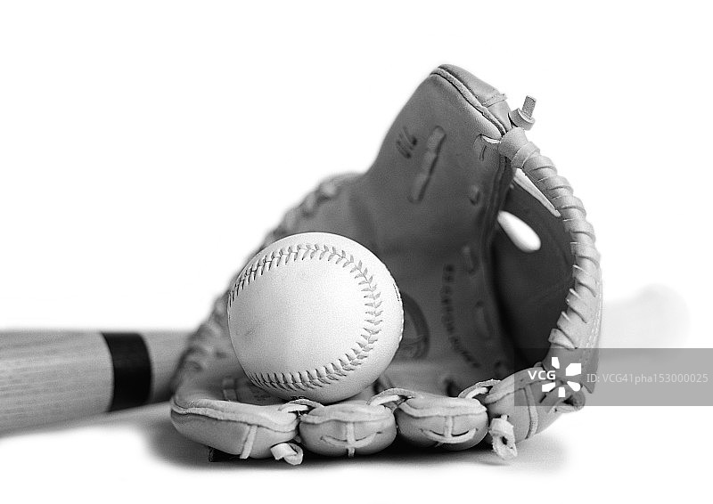 黑白棒球手套和棒球图片素材