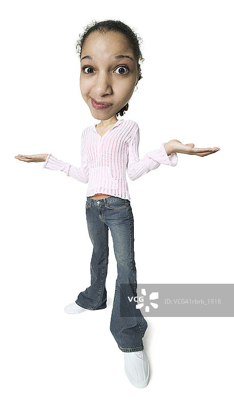 粉色毛衣少女耸肩漫画照片图片素材