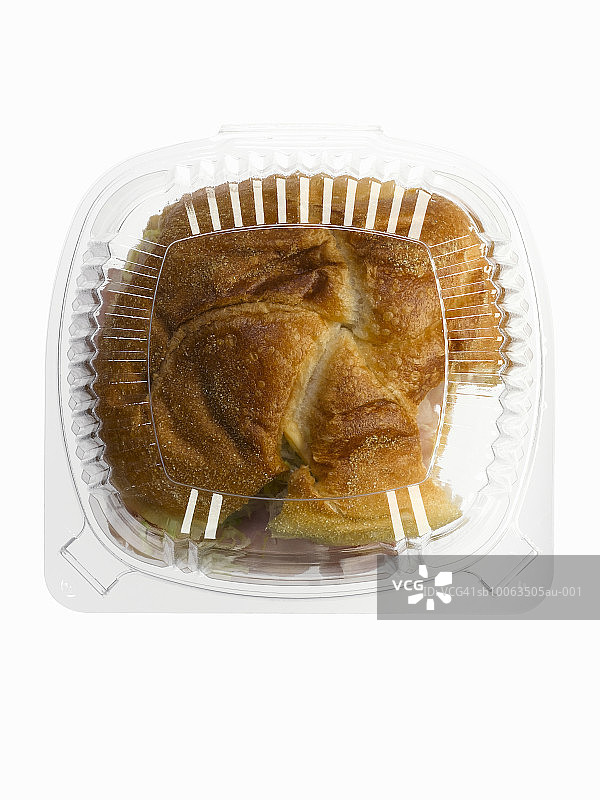 外卖塑料盒中的熟食三明治（俯视）图片素材