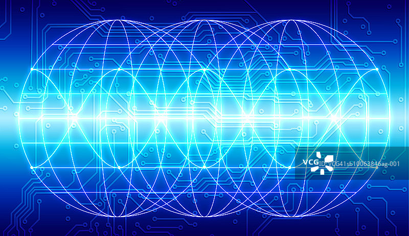 电路板上的互连线框球体（数字生成）图片素材