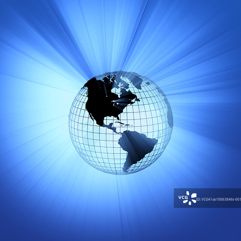 从线框地球后发出的光芒（数字生成）图片素材