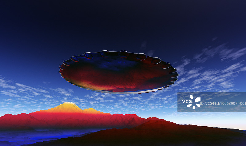 UFO沙漠上空悬停图片素材