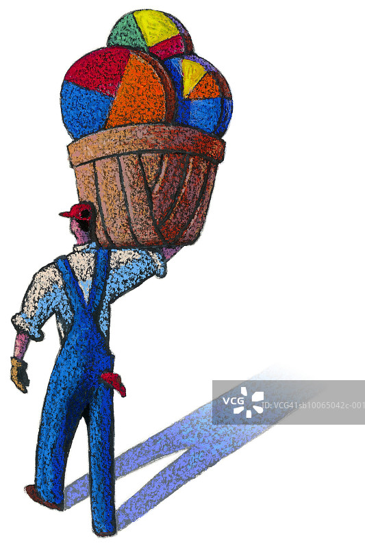 农民在蒲式耳篮子里拿着饼图图片素材