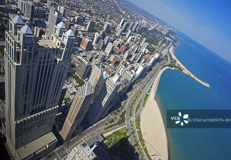 从汉考克大厦看到的美国伊利诺伊州芝加哥海岸图片素材