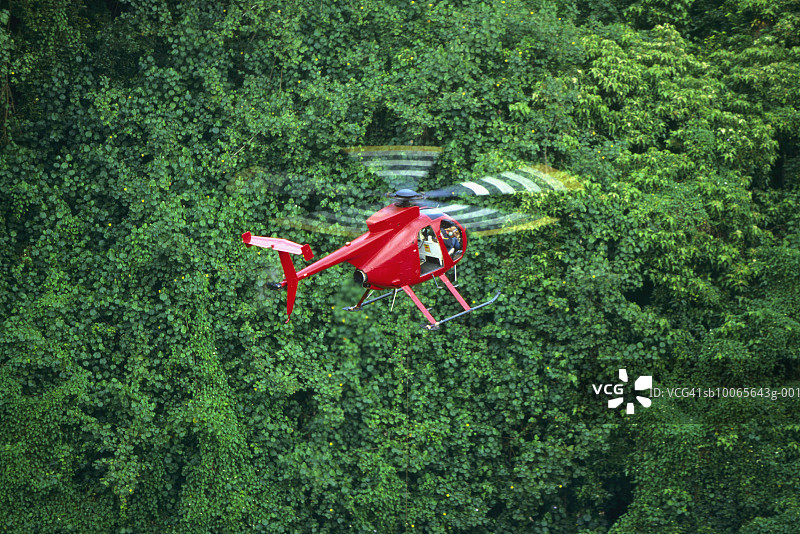 直升机飞越森林图片素材