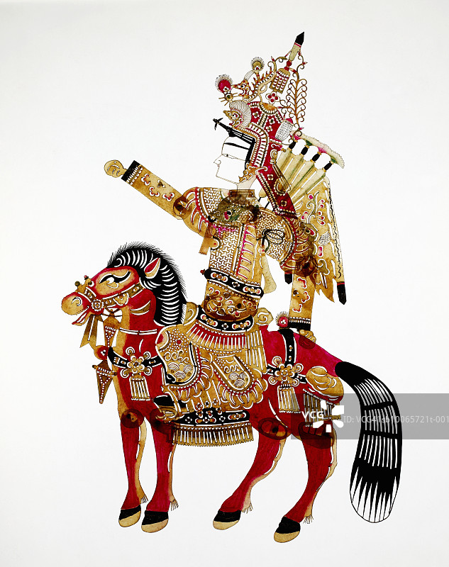 白色背景上的中国皮影戏骑马人图片素材