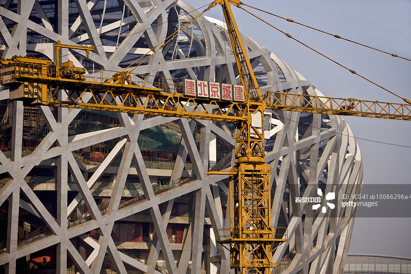 中国北京建设中的奥林匹克体育场图片素材
