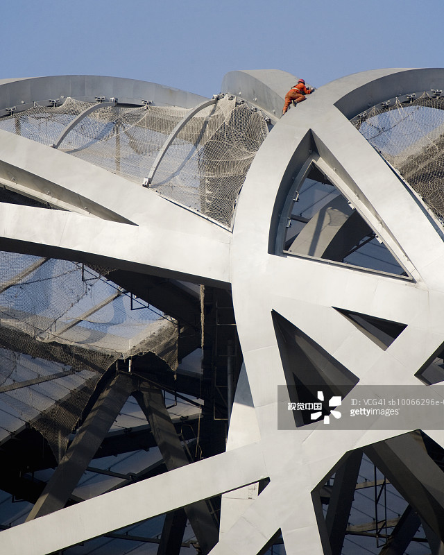 中国北京建设中的奥林匹克体育场图片素材