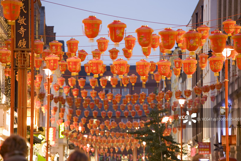 唐人街黄昏市场景象图片素材