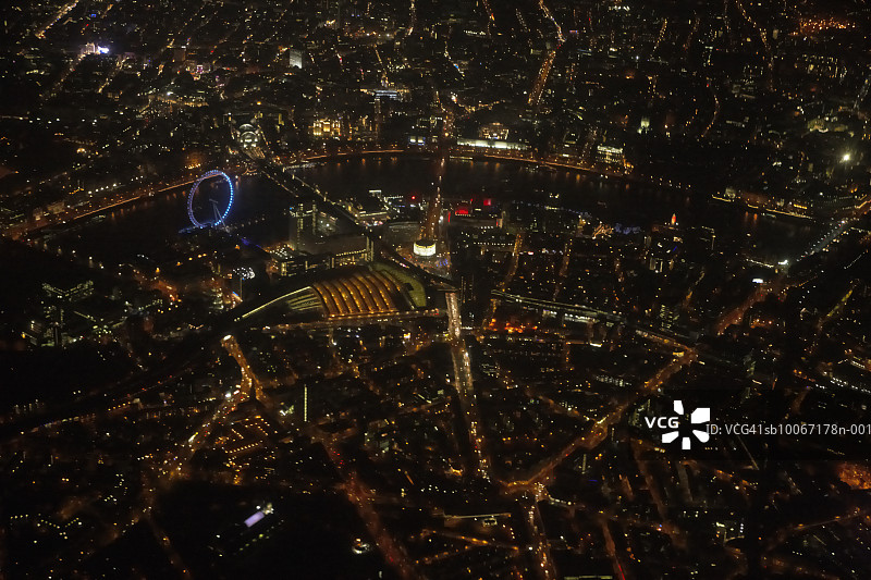 英国伦敦眼夜景鸟瞰图片素材