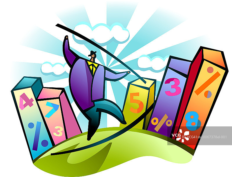 商人撑杆跳跃跨越金融预测图片素材