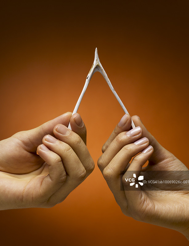 男女手捧着叉骨，工作室拍摄图片素材