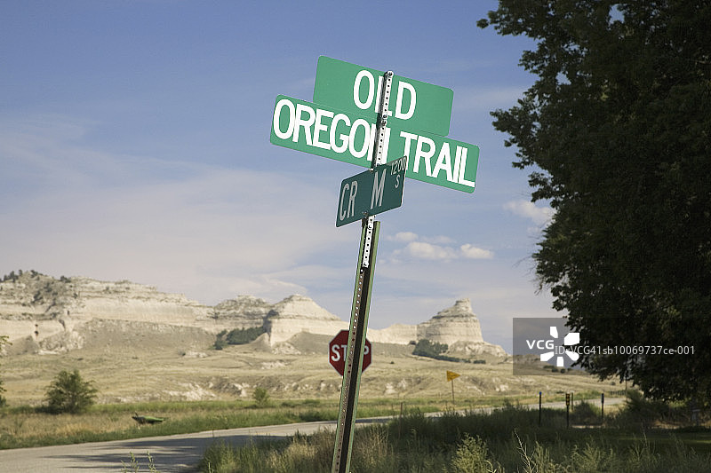 美国内布拉斯加州斯科茨布拉夫，俄勒冈古道标志图片素材