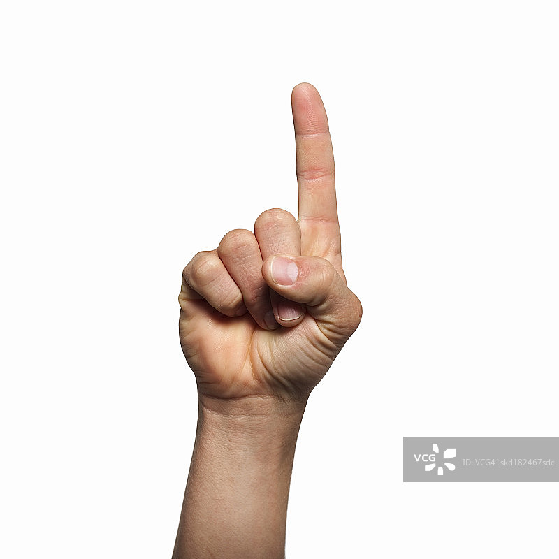 男人手举起食指的特写图片素材