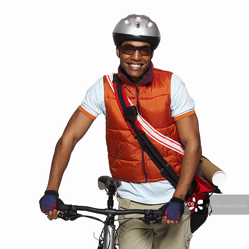 自行车快递员肖像图片素材