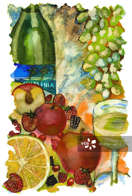 白葡萄酒和新鲜水果图片素材