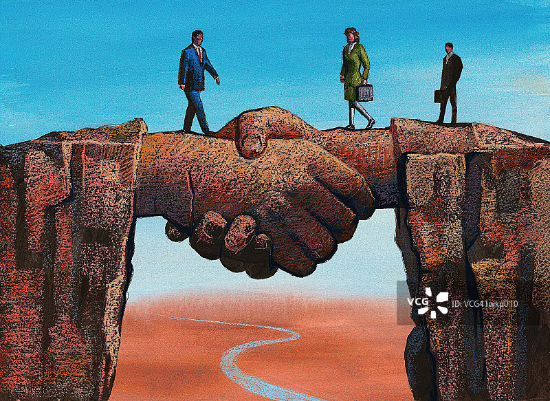 跨越鸿沟的握手图片素材