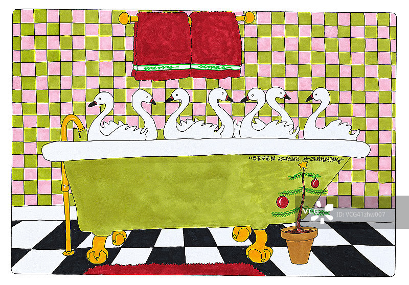 七只游泳的天鹅图片素材