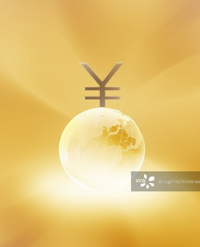 金币背景上的日元符号和地球图片素材