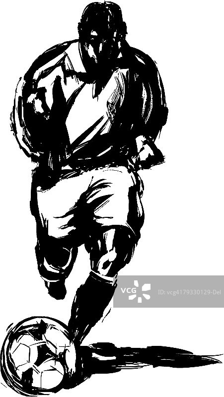 足球运动员，钢笔墨水画图片素材