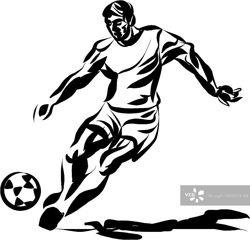 足球运动员，钢笔墨水画图片素材
