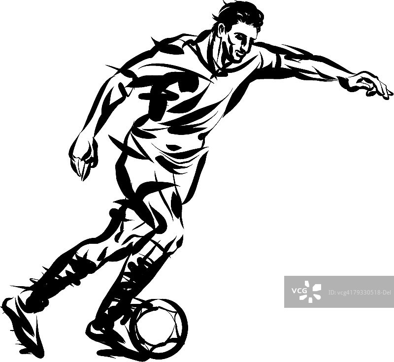 足球运动员，钢笔墨水画图片素材