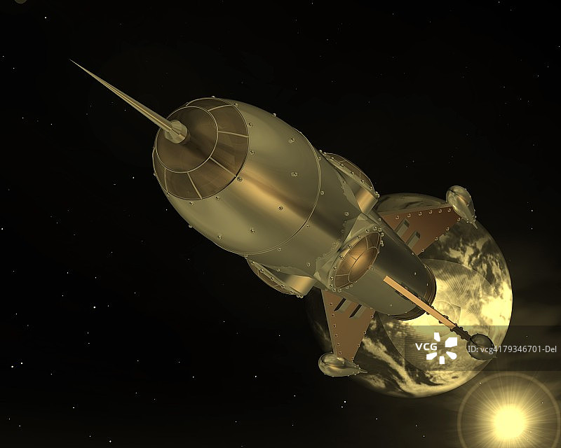 宇宙飞船CG插画 3D渲染棕褐色特写镜头光晕图片素材