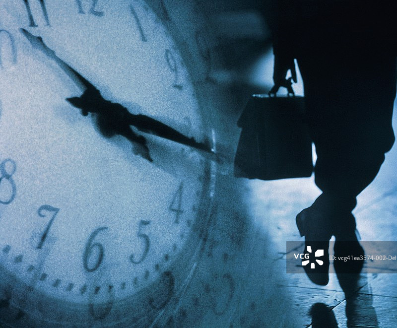 时钟表面和商人（黑白，数字合成）图片素材