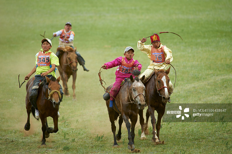 蒙古那达慕节上的赛马图片素材