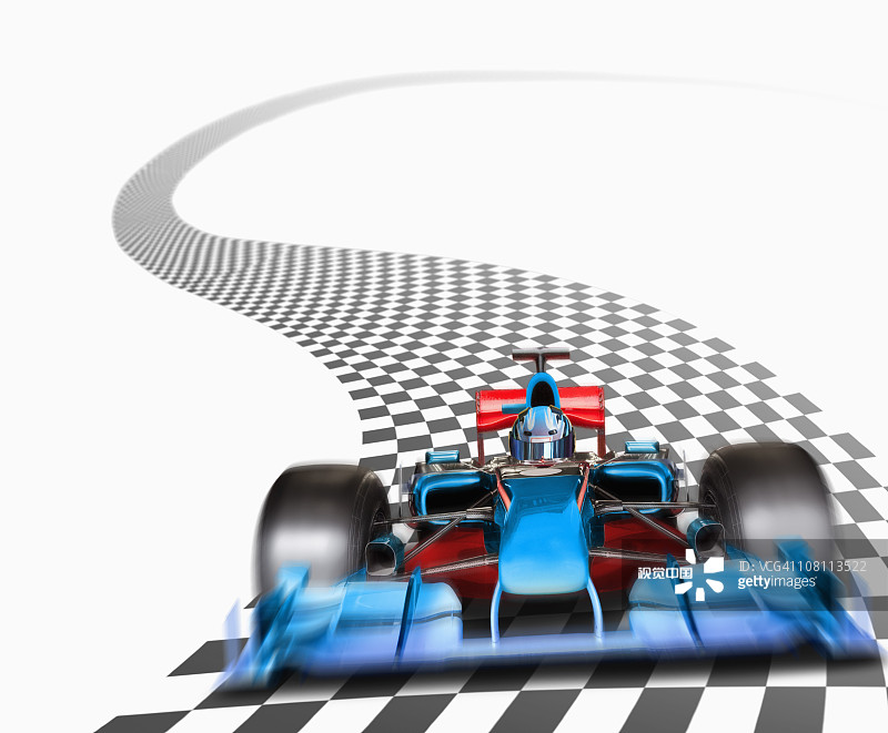 行驶在方格路上的蓝色赛车图片素材