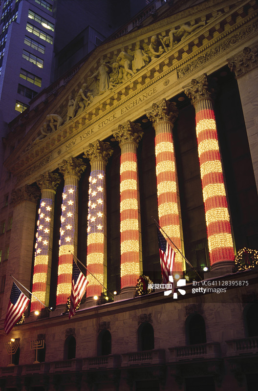 纽约证券交易所与美国国旗图片素材