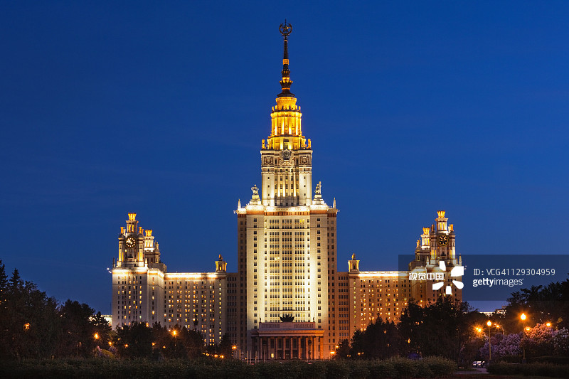 莫斯科国立大学，MGU，夜晚图片素材
