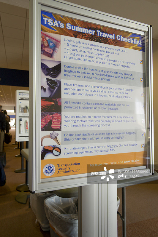 美国运输安全管理局安全旅行信息标志，康涅狄格州哈特福德图片素材