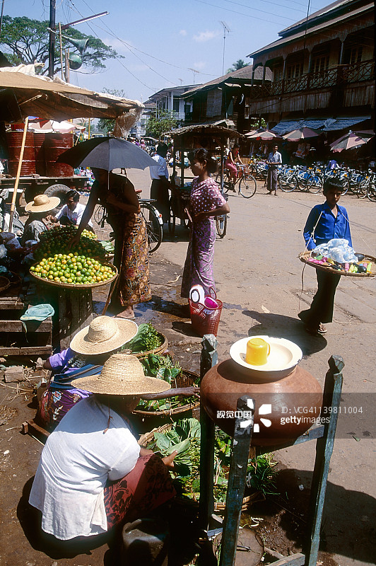 缅甸勃固市场图片素材